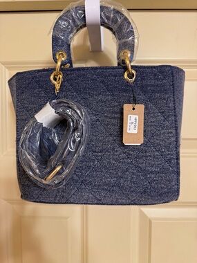 Quilted Denim Tote Bag in Blue